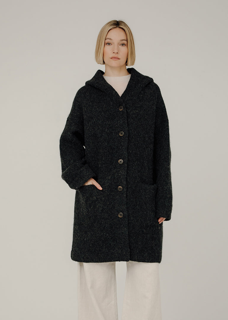 Bare Knitwear Nook Alpaca Coat in Basalt