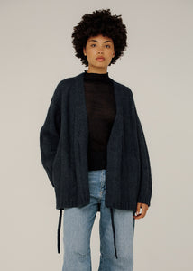 Bare Knitwear Roan Wrap Cardigan in Denim