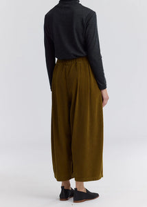 Black Crane - Corduroy Wide Pants in Dark Olive