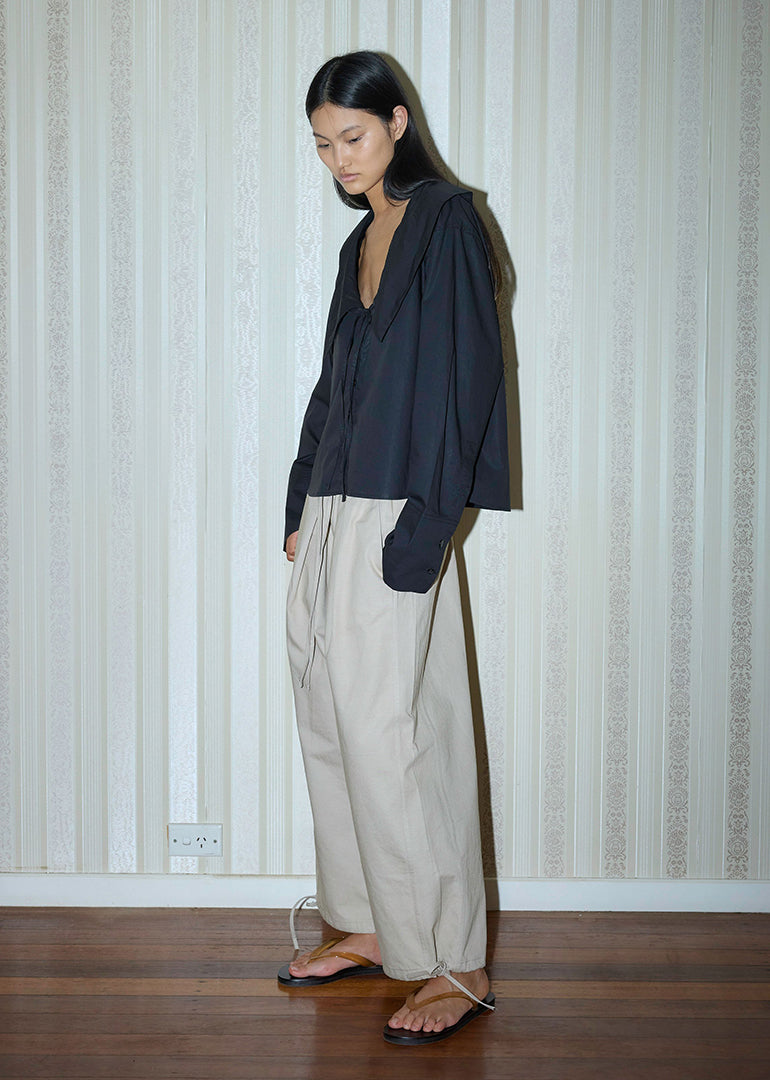 Deiji Studios - The Drawcord Wide Leg Pant in Cream