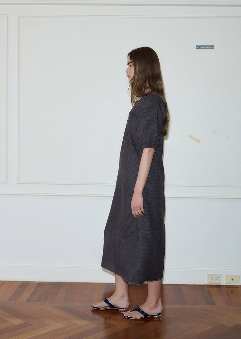 Deiji Studios-The Squared Dress in Slate Check