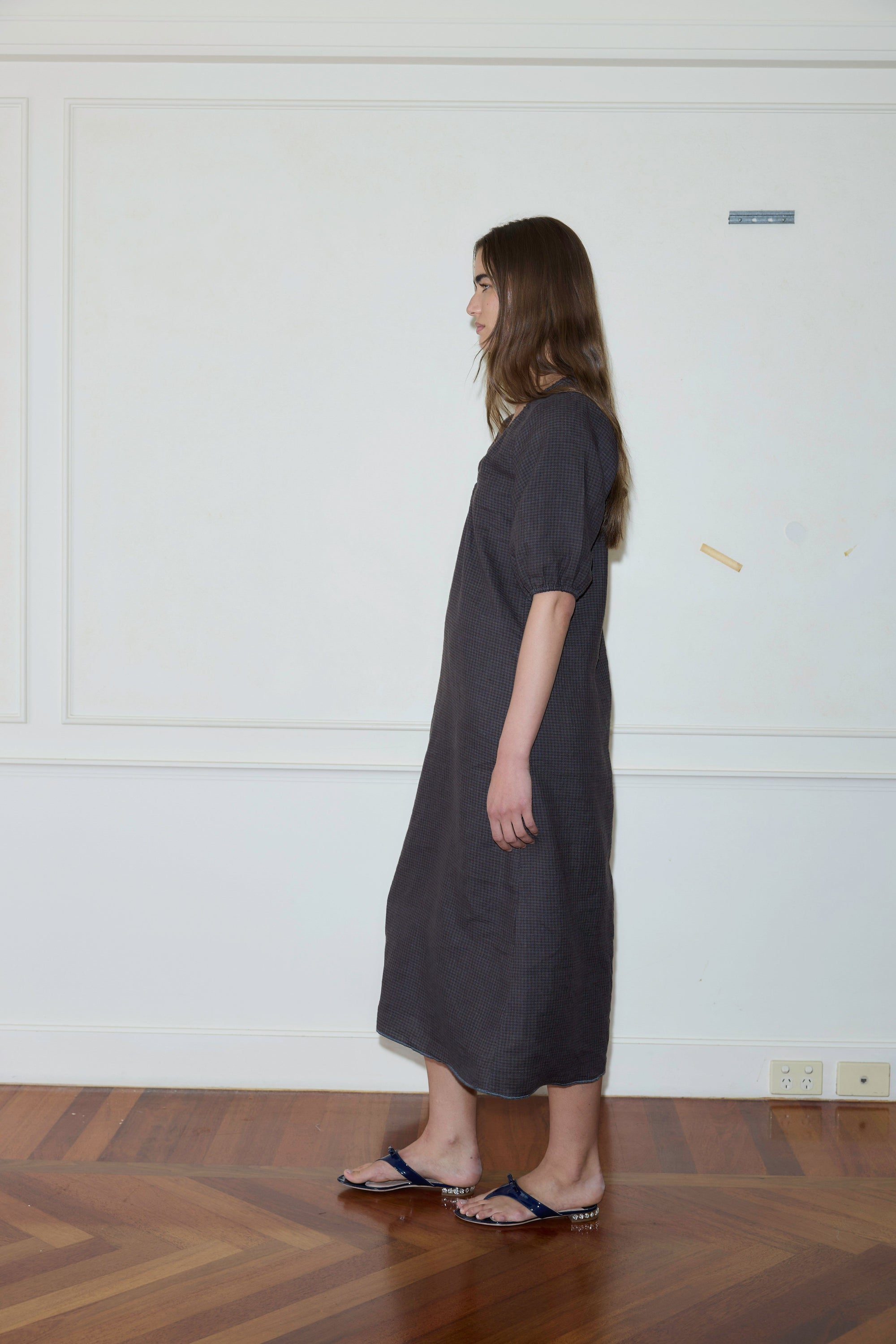 Deiji Studios-The Squared Dress in Slate Check