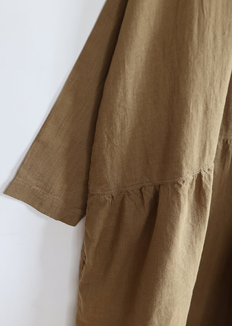 Ichi Antiquites - Color Linen Dress in Camel