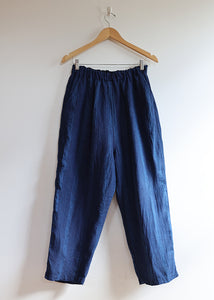 Ichi Antiquites - Linen Dobby Stripe Pants in Dark Indigo