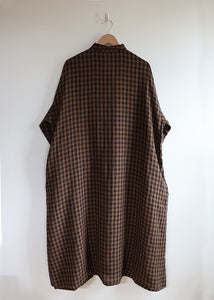 Ichi Antiquites - Linen Gingham Check Dress in Brown