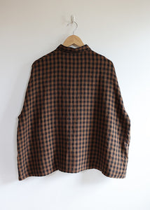 Ichi Antiquites - Linen Gingham Check Shirt in Brown