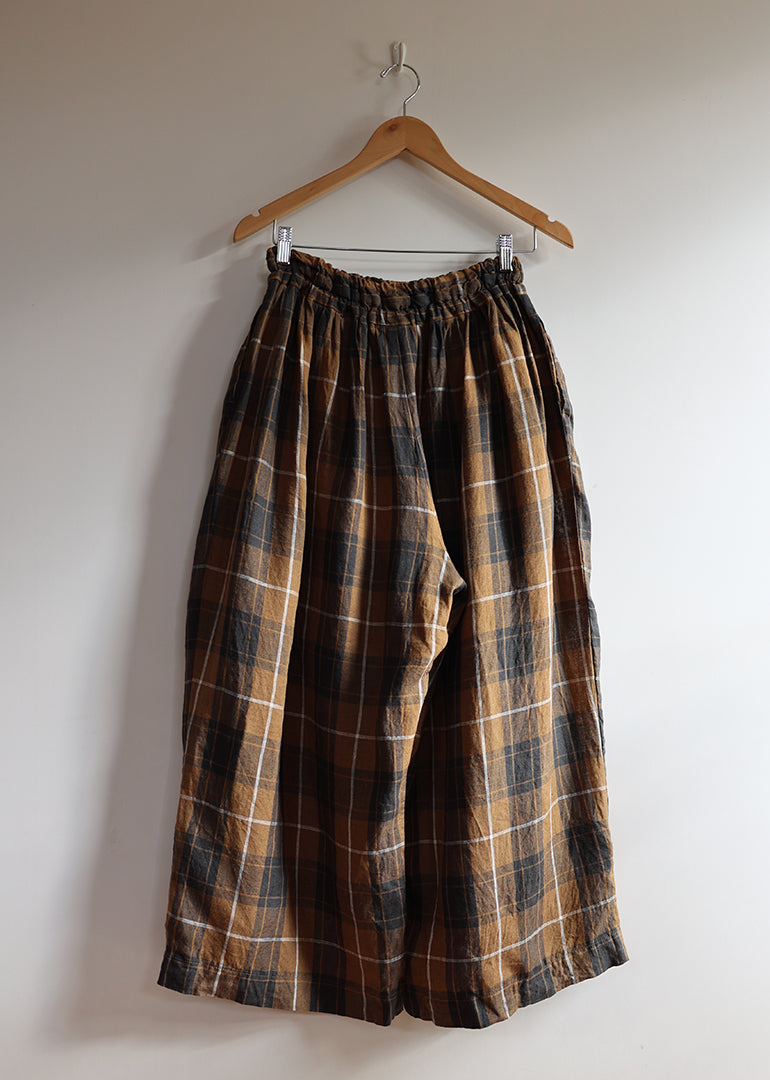 Ichi Antiquites - Linen Tartan Pant in Brown