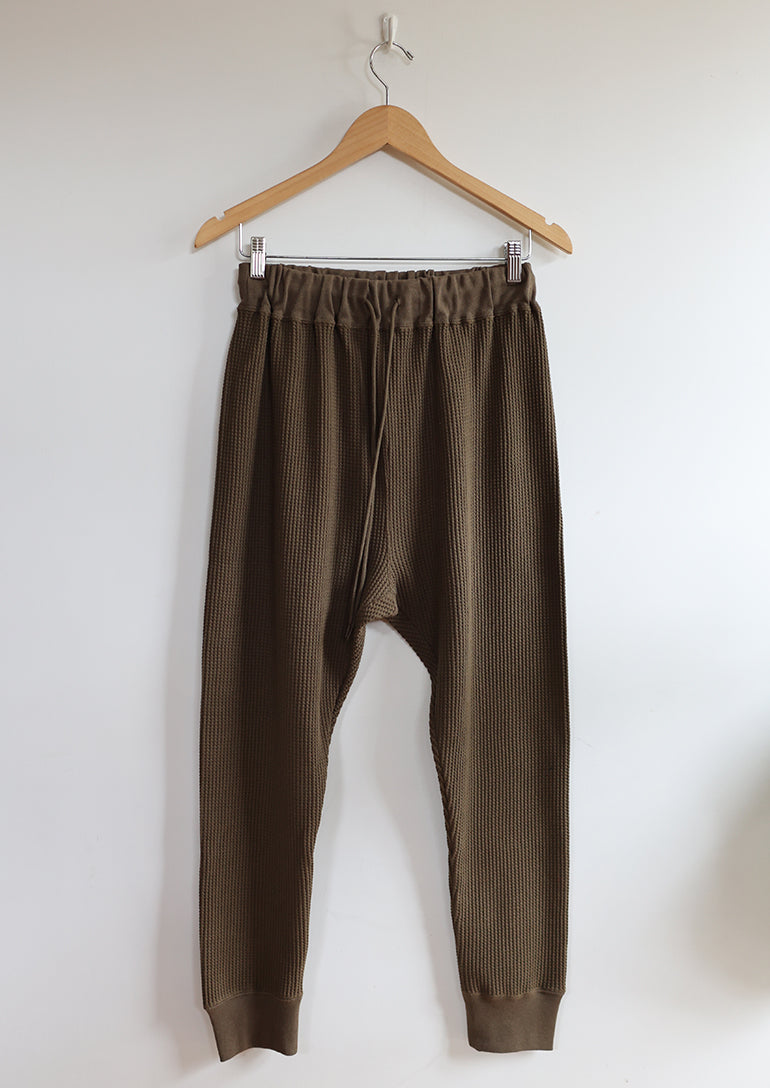 Ichi Antiquites - Waffle Knit Pants in Khaki (Olive Green)