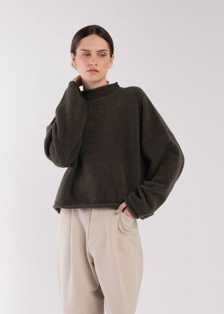 Micaela Greg - Boucle Rolled Sweater in Olive