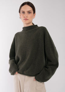 Micaela Greg - Boucle Rolled Sweater in Olive