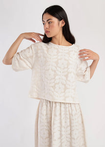 Micaela Greg - Floral Jacquard Tee in Cream