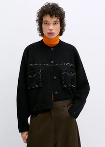 Cordera - Merino Wool Stitched Cardigan in Black