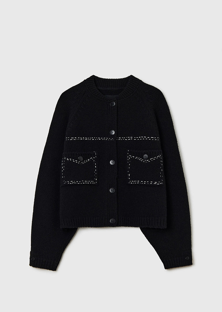 Cordera - Merino Wool Stitched Cardigan in Black